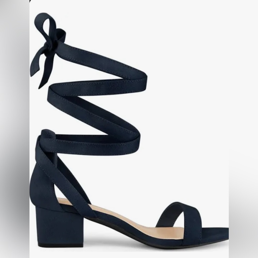 New Navy Strappy chunky open toe heels